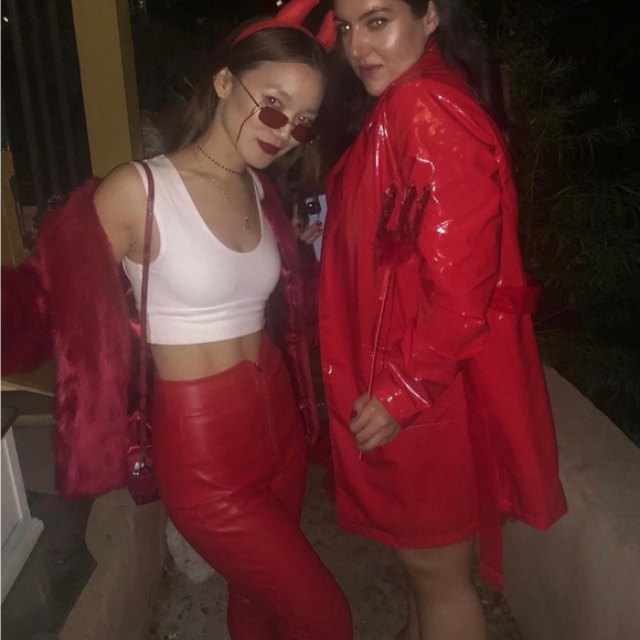 Red Unreal Fur Collarless Faux Jacket - Picture 5 of 5